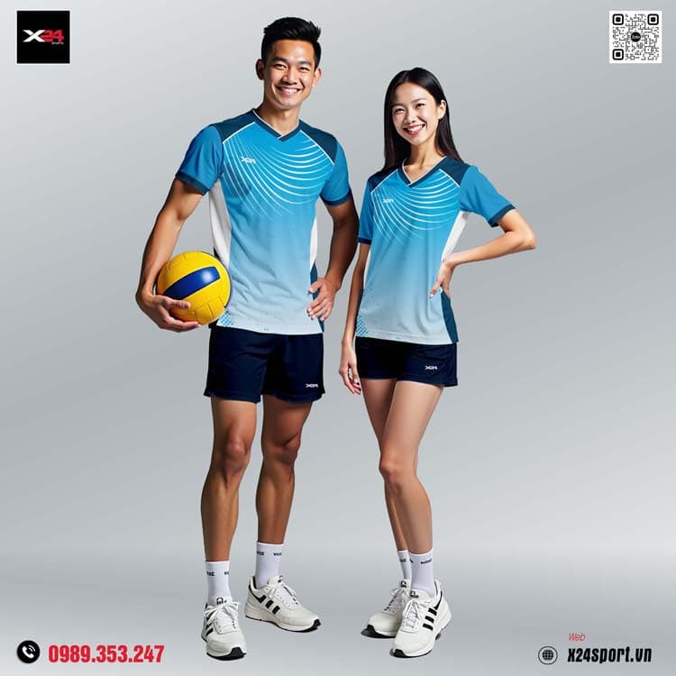 Bộ Quần Áo Thể Thao Xanh Dương Gradient Nam Nữ Unisex – Năng Động & Thoáng Mát