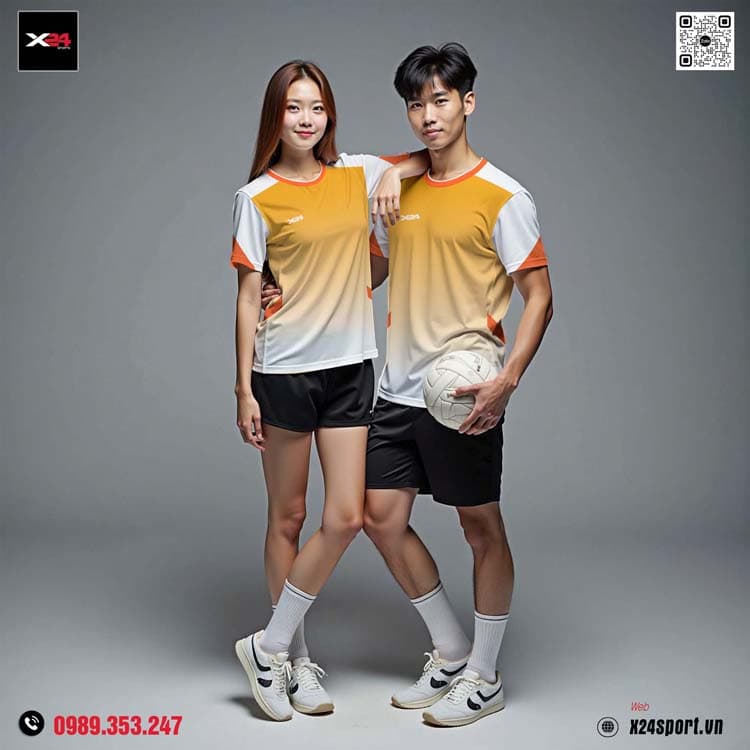 Áo Thể Thao Cam Trắng Unisex – Năng Động & Thoáng Mát