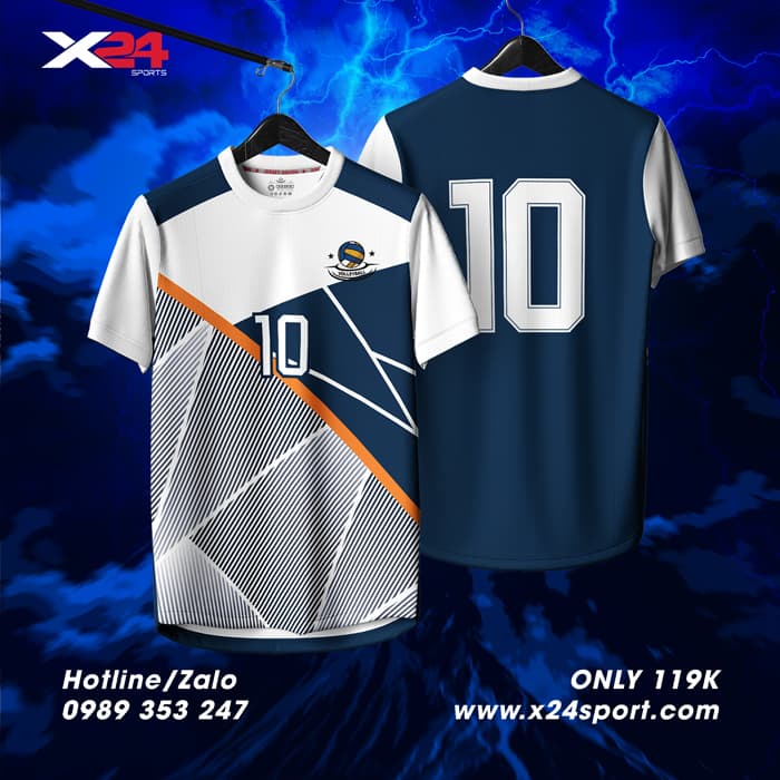 Áo bóng chuyền thiết kế trắng xanh navy cam – Thoáng khí, nổi bật, hiệu suất cao