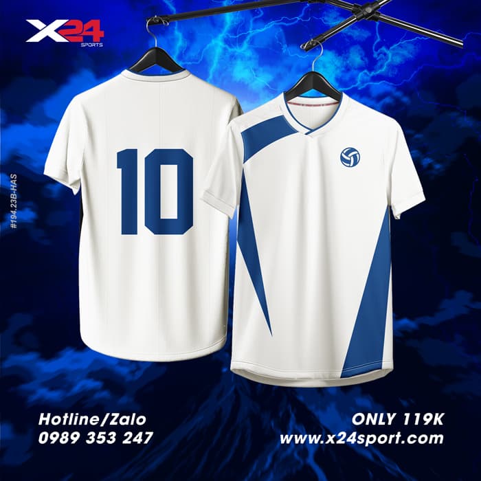 Áo Bóng Chuyền Thiết Kế Trắng Xanh Navy – Thoáng Mát, Năng Động