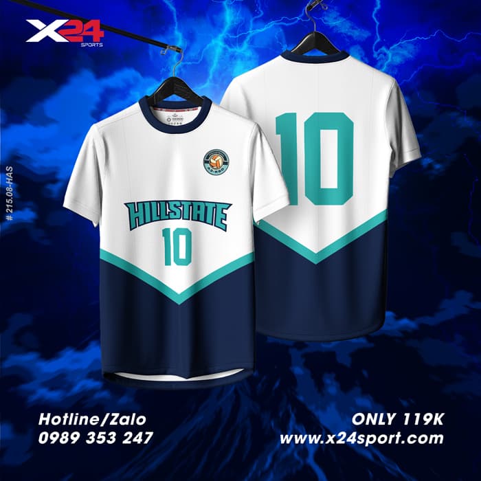 Áo bóng chuyền thiết kế trắng xanh navy X24 Sport – Năng động và chuyên nghiệp