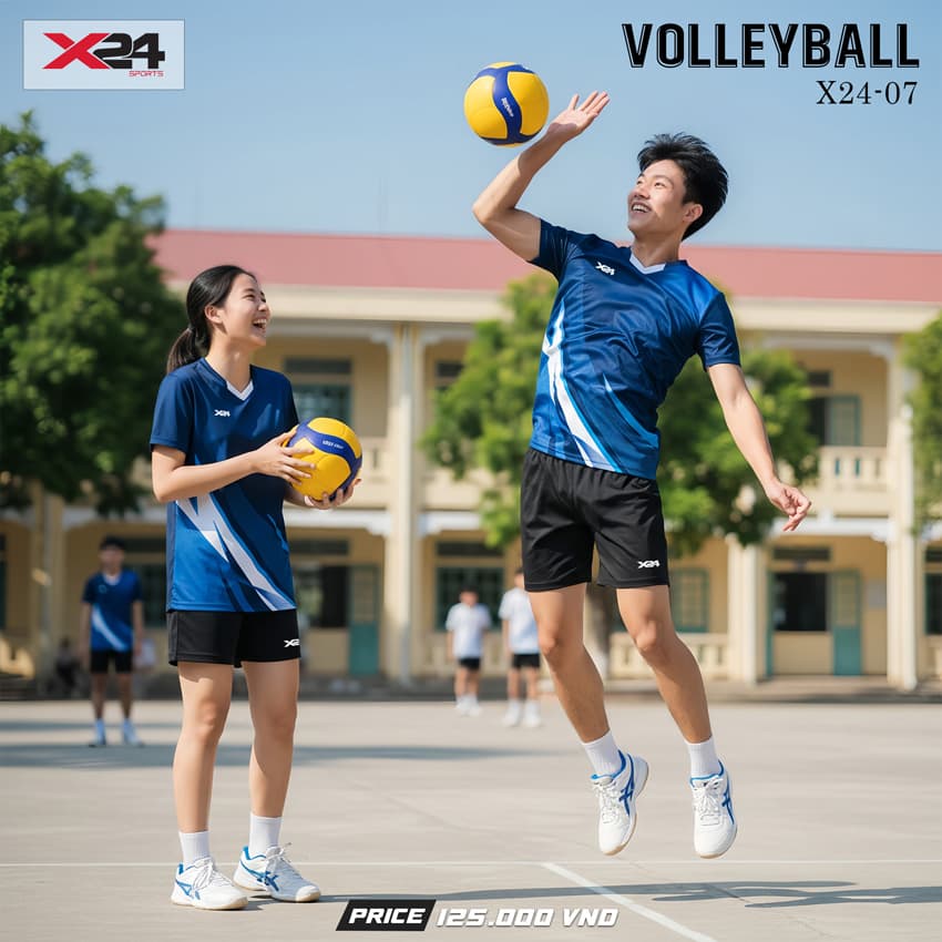 Áo Bóng Chuyền X24-07 Xanh Biển In Logo