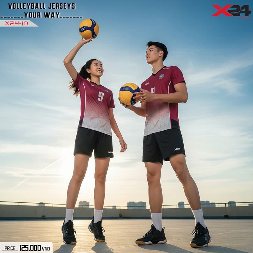 Áo Bóng Chuyền X24-10 Màu Đỏ Burgundy Thể Thao Chuyên Nghiệp