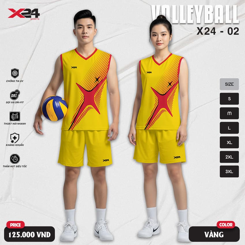 Đồng phục bóng chuyền X24 – 02 màu vàng tươi nổi bật