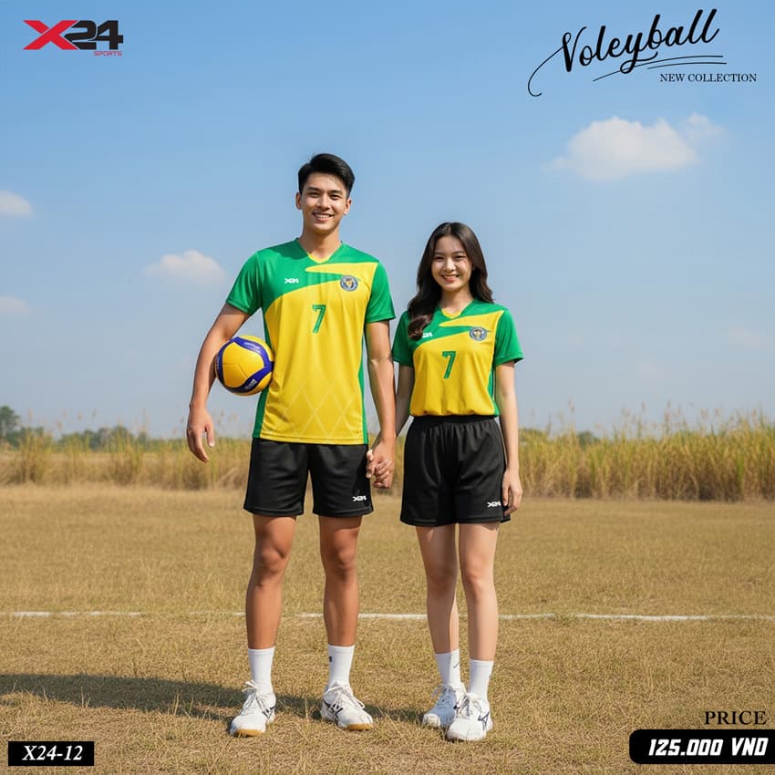 Áo Bóng Chuyền X24 Sports – Xanh Lá Vàng Nổi Bật Unisex