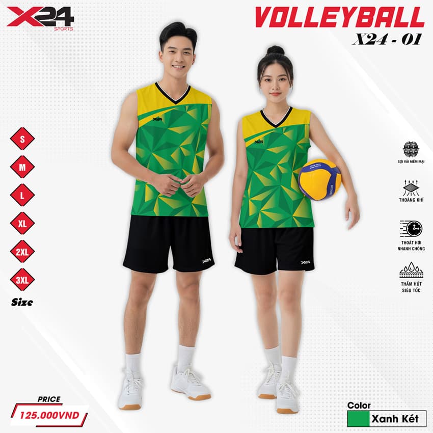 Đồng phục bóng chuyền X24 – 01 xanh két nổi bật, năng động