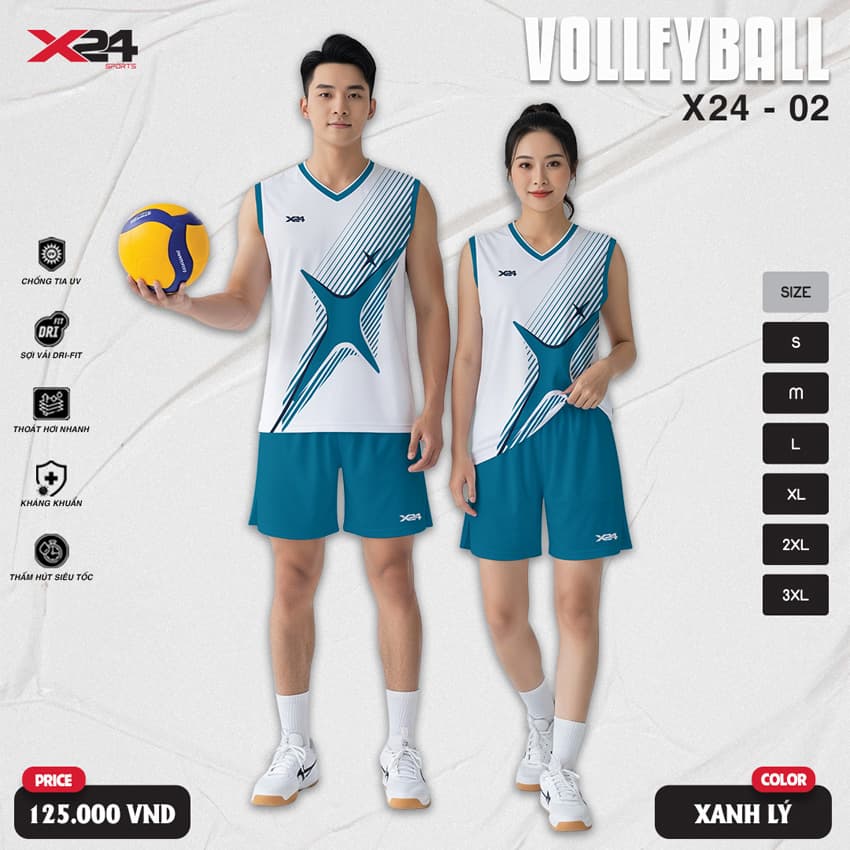 Đồng Phục Bóng Chuyền X24-02 Màu Xanh Lý Trắng – Năng Động & Thoáng Mát