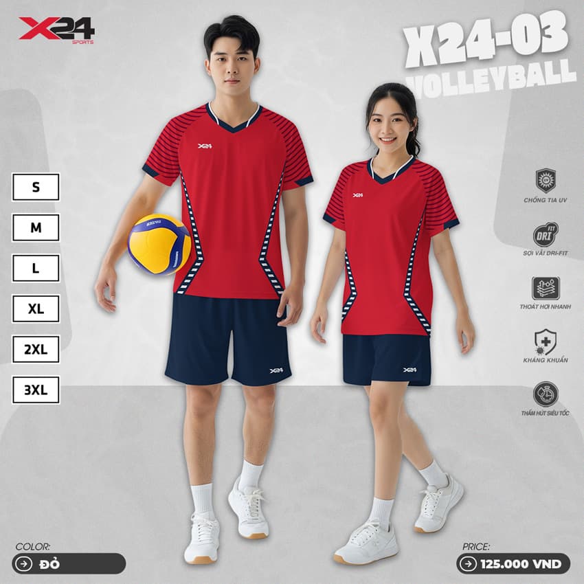 Bộ đồ bóng chuyền X24-03 đỏ năng động cho nam nữ
