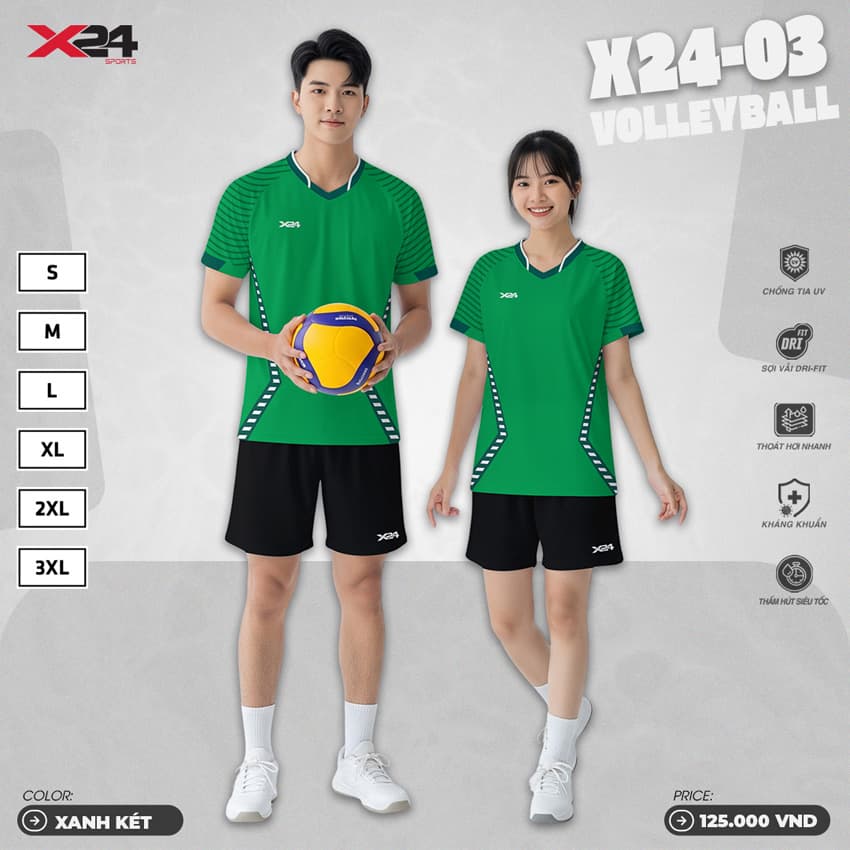 Áo Bóng Chuyền X24-03 Xanh Két – Thiết Kế Năng Động, Chất Liệu DRI-FIT Cao Cấp