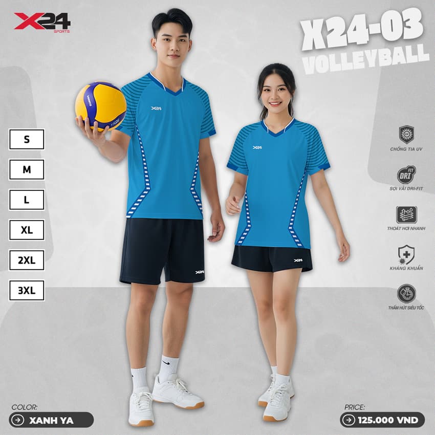 Áo Bóng Chuyền X24-03 Màu Xanh Ya – Mát Mẻ, Năng Động và Tiện Lợi
