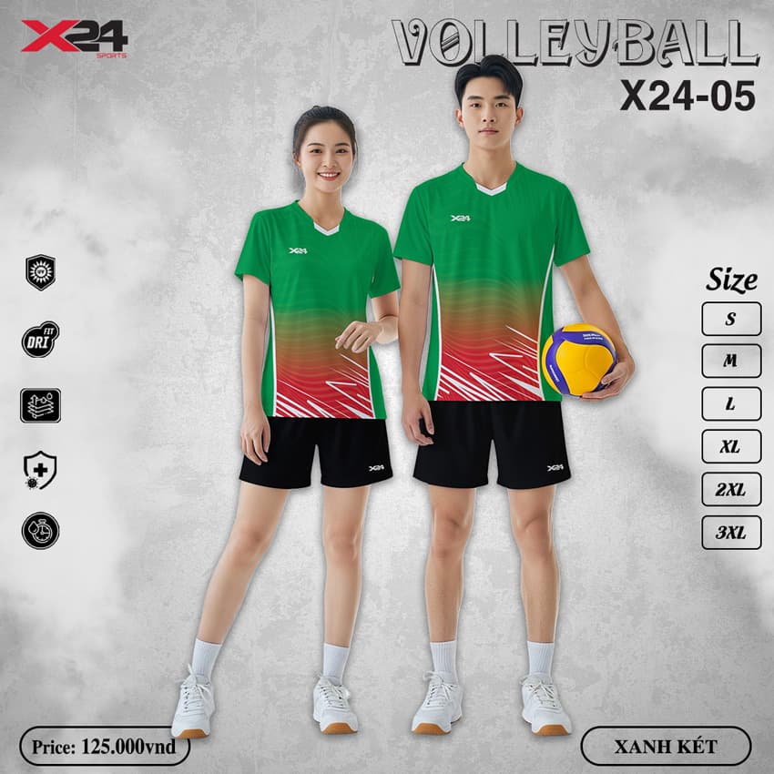 Áo Bóng Chuyền X24-05 Xanh Kết – Unisex Cá Tính, Chất Liệu Dri-Fit Thoáng Mát