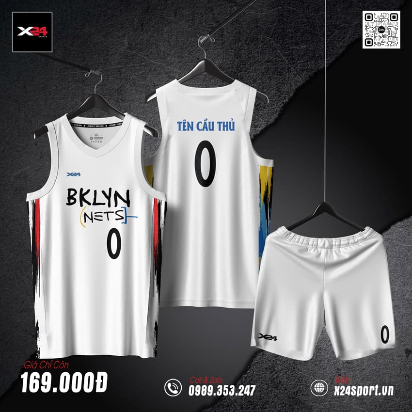 Áo Bóng Rổ Trắng Loang Màu – Phong Cách BKLYN NETS Cá Tính
