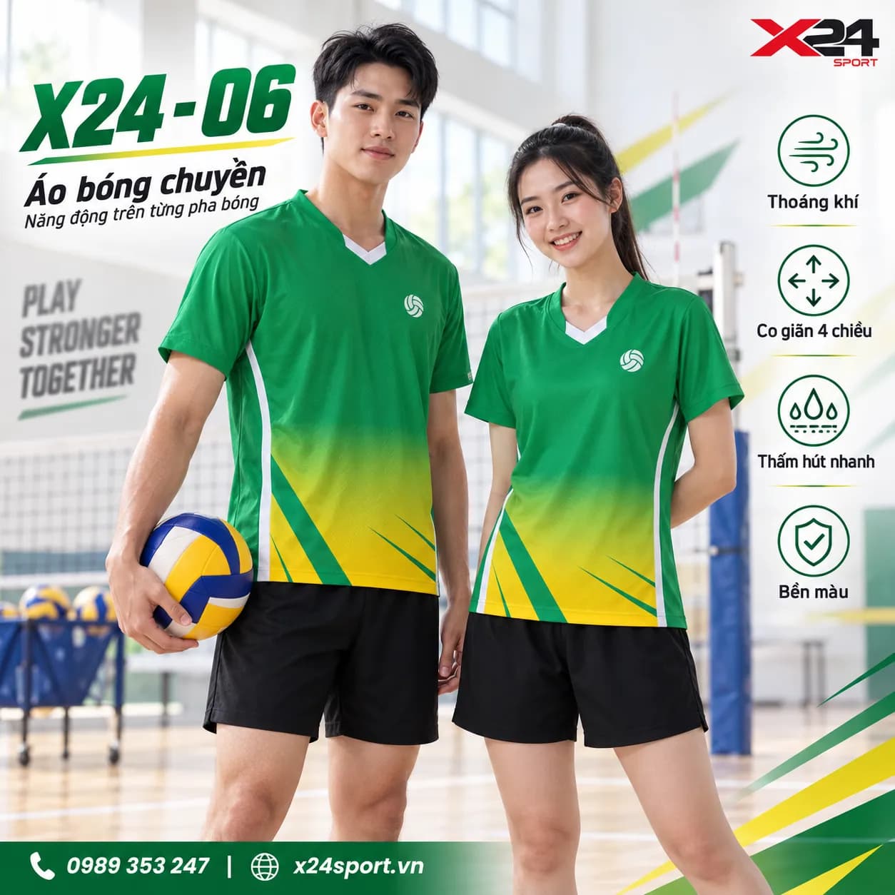 Áo Bóng Chuyền X24 – 06 Màu Xanh Két Năng Động