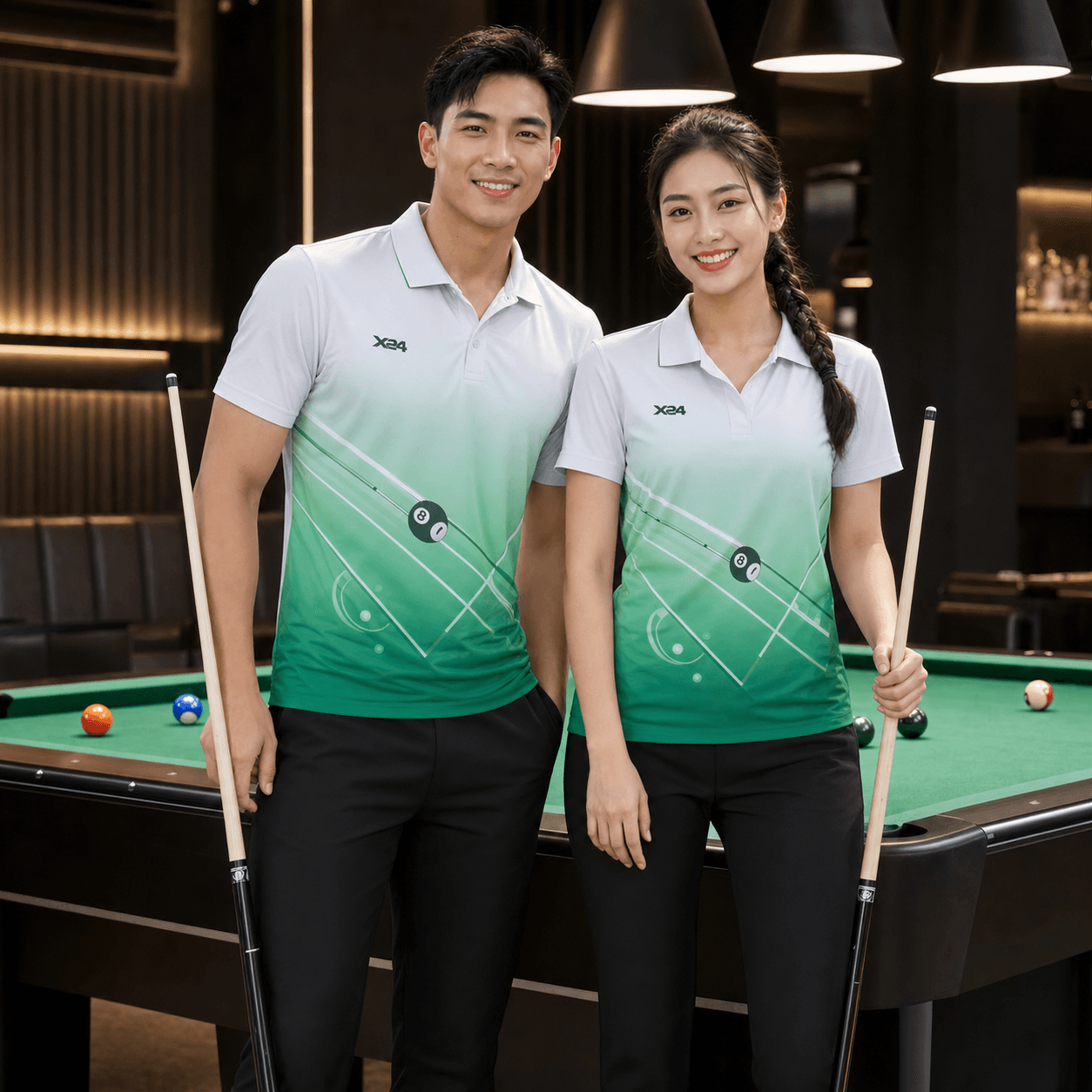 Áo bi-a X24 BA-507 Trắng Xanh Mint Xanh Ve Chai