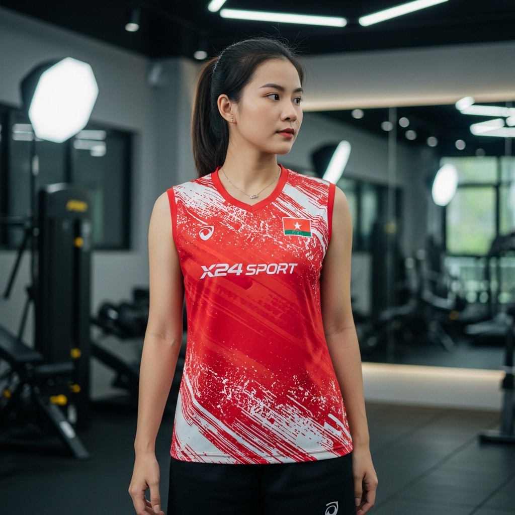 Áo bóng chuyền đỏ trắng
