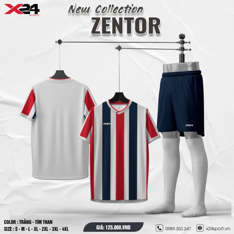 Áo bóng đá Zentor - Trắng Đỏ Tím Than