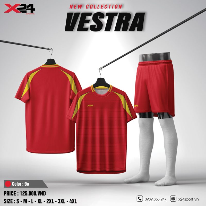 Áo bóng đá không logo màu đỏ VESTRA - Bộ quần áo thể thao X24 năng động và mạnh mẽ