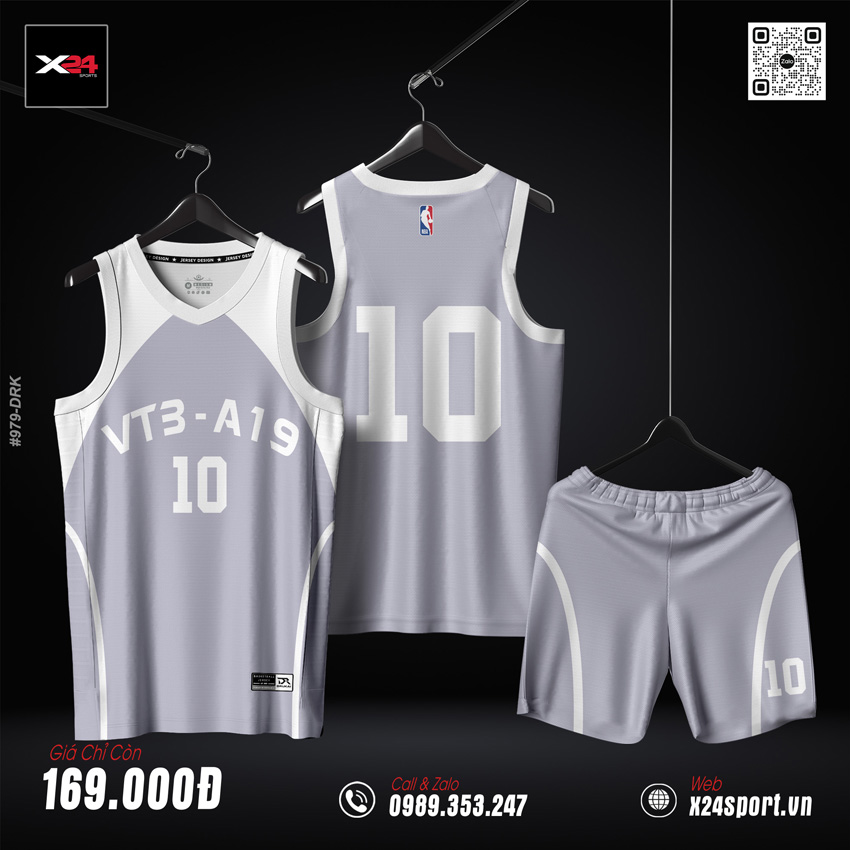 Áo thể thao unisex xám nhạt viền trắng phù hợp cho gym, bóng rổ, bóng chuyền