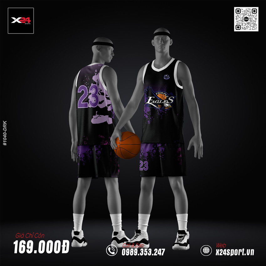 Bộ đồ bóng rổ màu đen phối tím trắng Purple Eagles