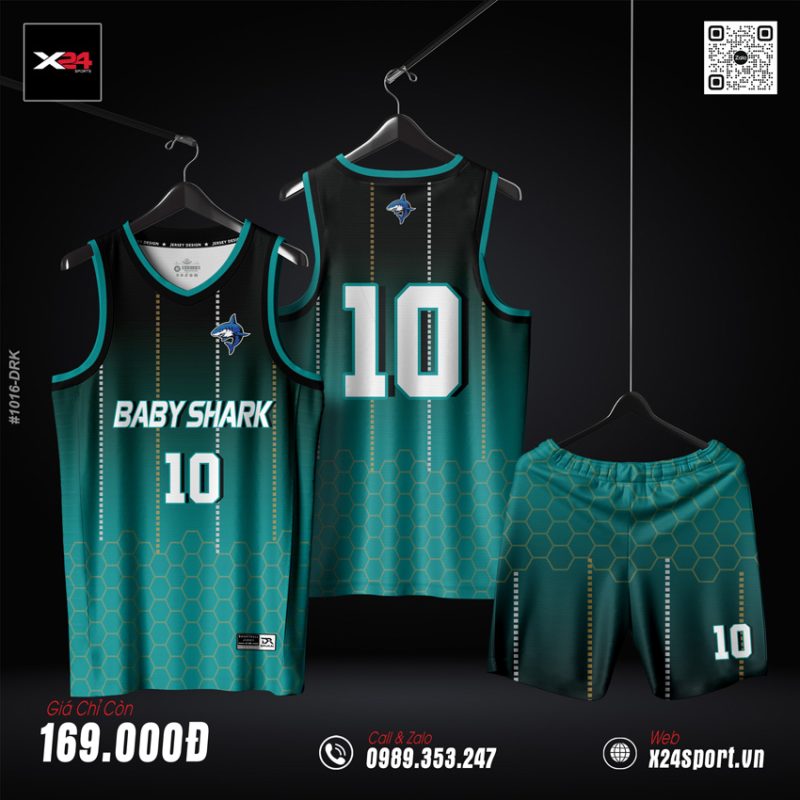 Áo Bóng Rổ Xanh Ngọc Đậm Baby Shark – Năng Động & Cá Tính