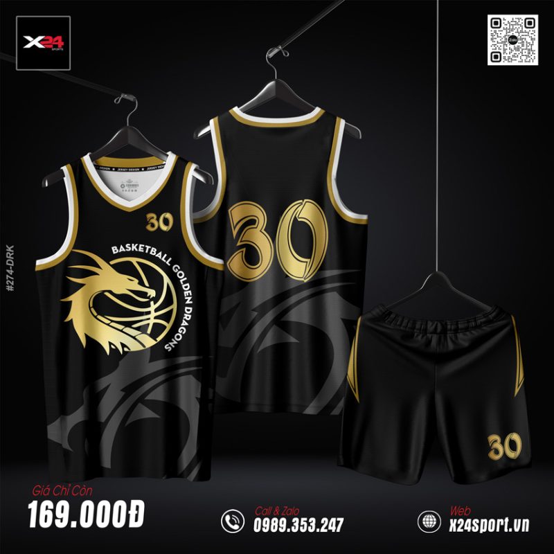 Áo Bóng Rổ Thiết Kế Đen Vàng Dragon X24 Sport