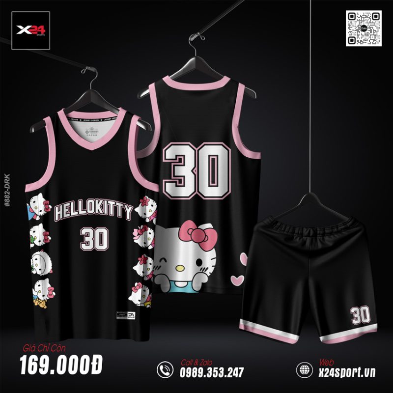 Áo Bóng Rổ Hello Kitty Đen - Cá Tính & Dễ Thương