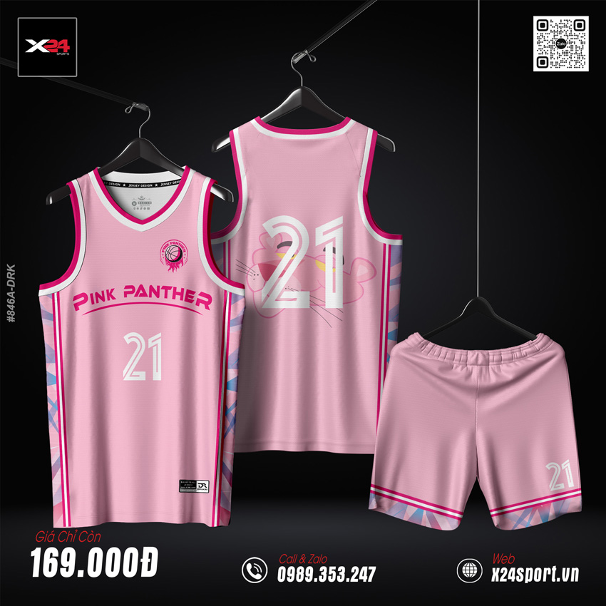 Bộ đồ bóng rổ Pink Panther màu hồng pastel thiết kế cá tính và hiện đại