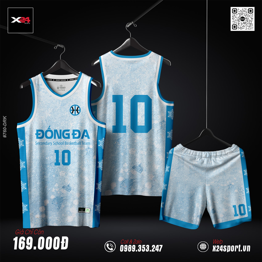 Bộ đồng phục bóng rổ thiết kế nhóm màu xanh băng trắng từ X24Sport