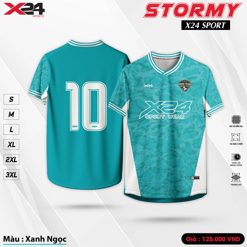 Áo đá banh Stormy - X24 Sport màu xanh ngọc