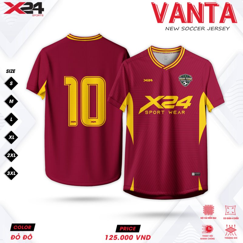 Áo bóng đá VANTA đỏ đô phối vàng – Sang trọng và năng động
