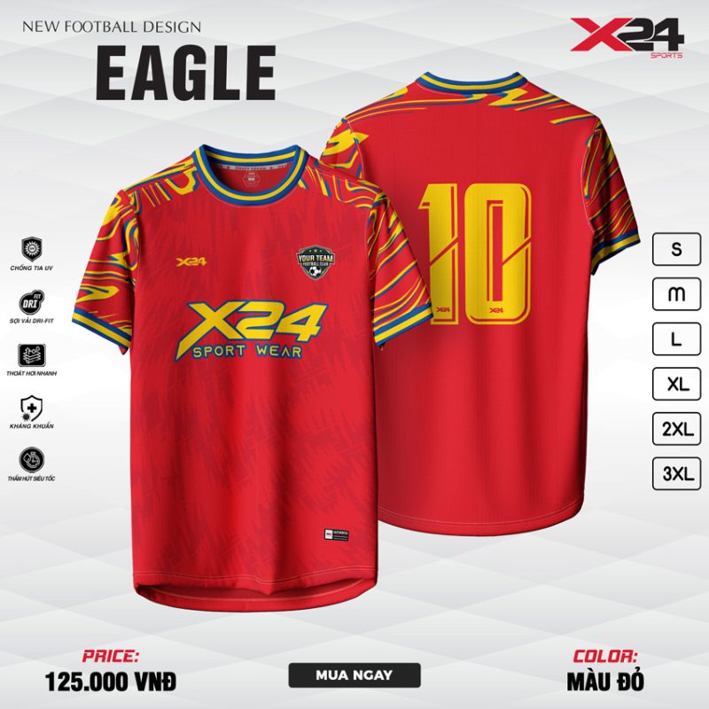 Áo Bóng Đá X24 Eagle Đỏ Đậm – Bùng Nổ Nhiệt Huyết Sân Cỏ