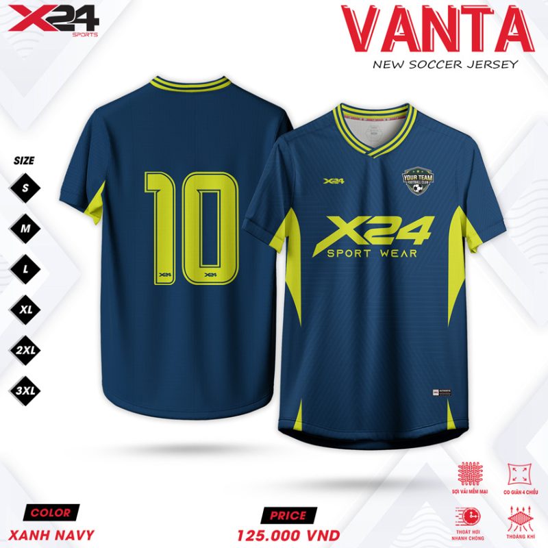 Áo bóng đá X24 VANTA – Xanh Navy phối Vàng Neon