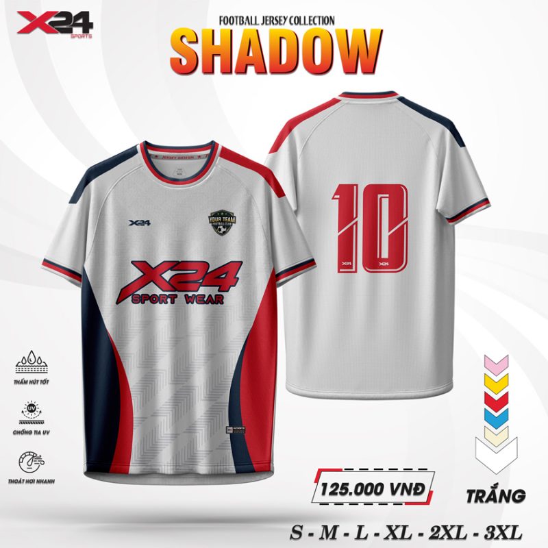 Áo bóng đá X24 Sports SHADOW trắng phối đỏ – Năng động, thời trang và đậm cá tính