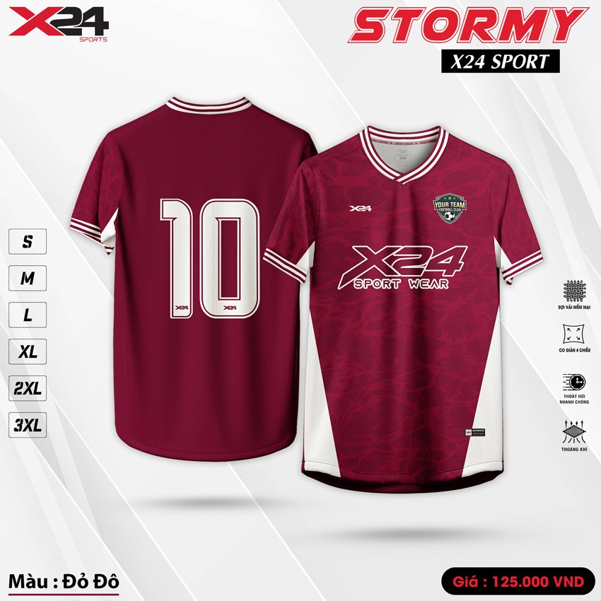 Áo thể thao X24 SPORT mẫu Stormy màu Đỏ Đô thiết kế riêng