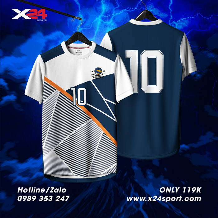 Áo bóng chuyền thiết kế trắng xanh navy cam – Thoáng khí, nổi bật, hiệu suất cao