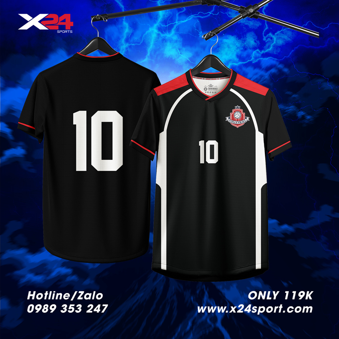 Áo đá banh thiết kế màu đen phối đỏ mạnh mẽ – X24 Sport