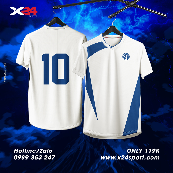 Áo Bóng Chuyền Thiết Kế Trắng Xanh Navy – Thoáng Mát, Năng Động