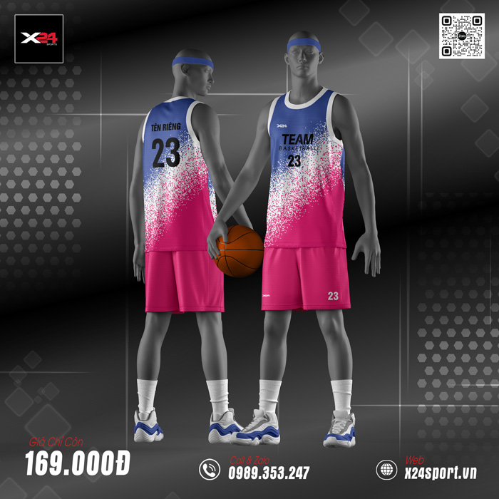 Đồng phục bóng rổ học sinh phối xanh dương - trắng - hồng
