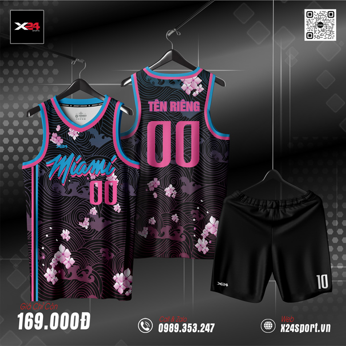 Đồng phục bóng rổ Miami Nights - Tông đen phối hồng neon & xanh cyan