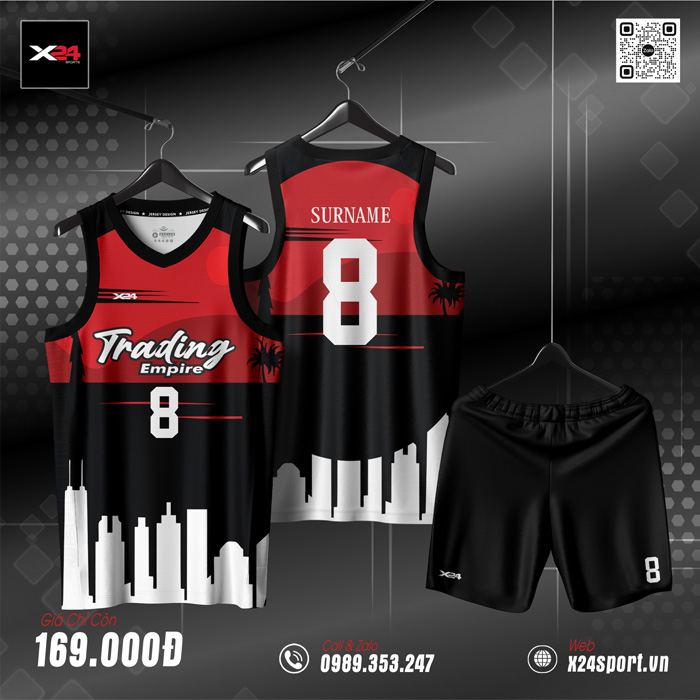 Áo Bóng Rổ Đen Đỏ Trắng – Thiết Kế Skyline Năng Động | X24Sport