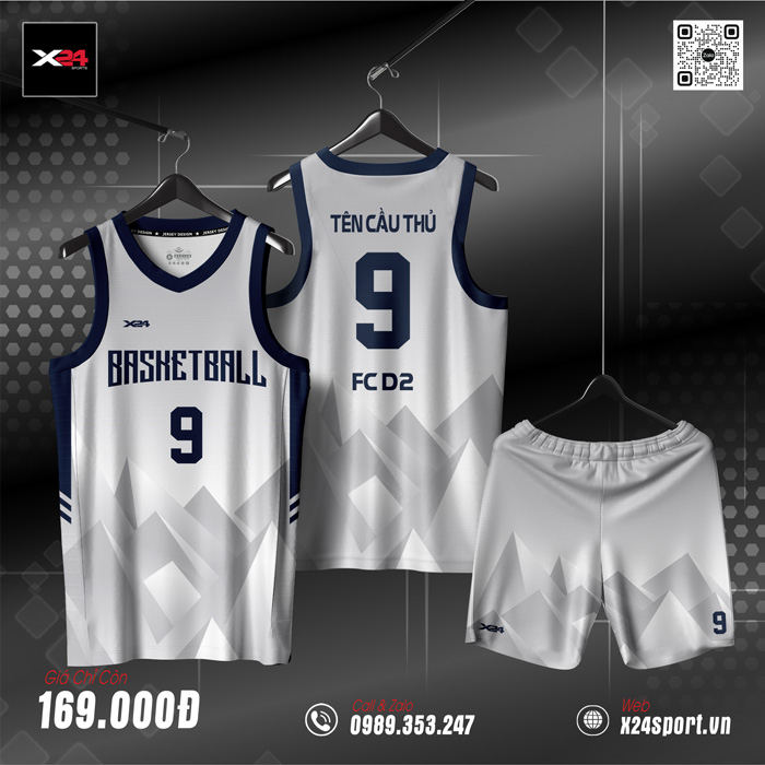 Áo đấu bóng rổ nam màu Trắng Xám Xanh Navy – Form suông thể thao, chất liệu thấm hút cực tốt