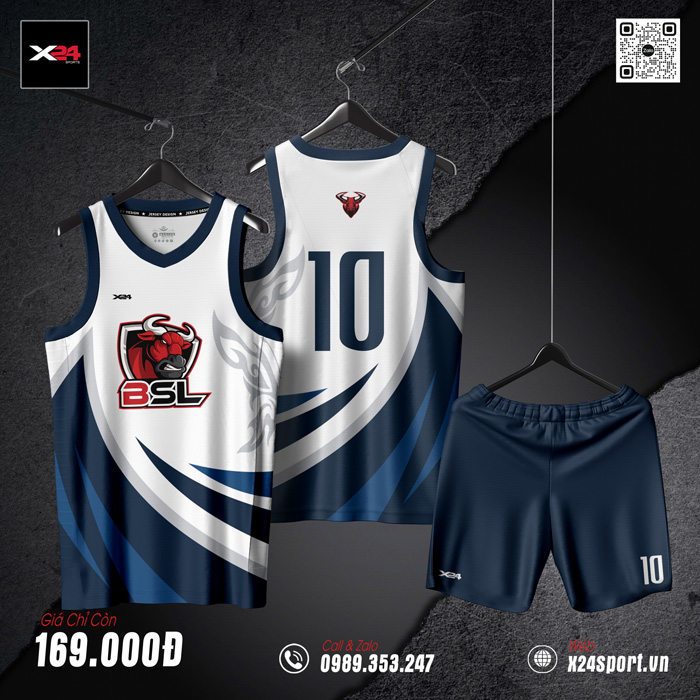 Áo Bóng Rổ Thiết Kế Trắng Xanh Navy BSL – Năng Động & Chuyên Nghiệp