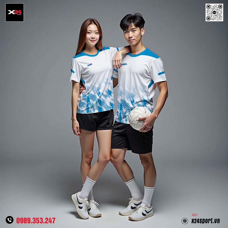 Áo Bóng Chuyền Custom Trắng Xanh Dương Năng Động