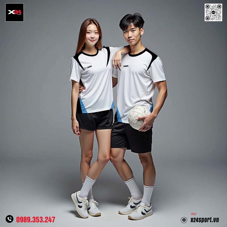 Bộ quần áo thể thao trắng đen xanh – Năng động, phù hợp cả nam và nữ