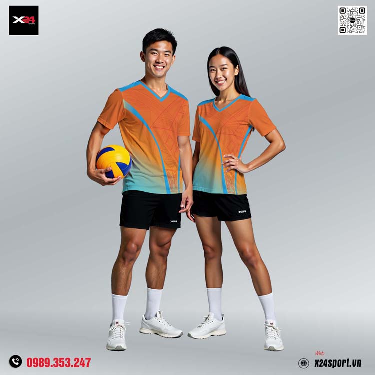 Bộ Quần Áo Bóng Chuyền Unisex Màu Cam Xanh – Thiết Kế Năng Động, Chất Liệu Co Giãn 4 Chiều
