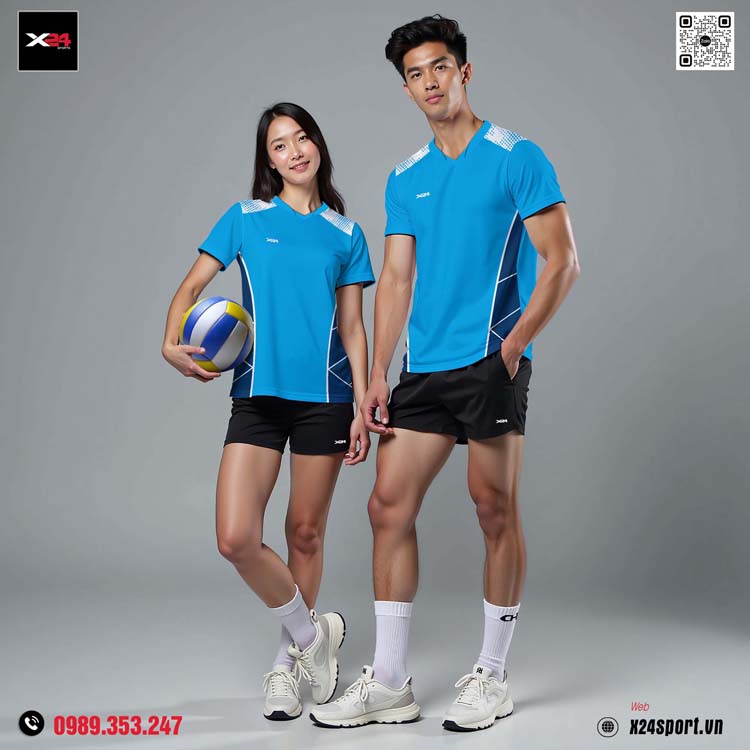 Áo Bóng Chuyền Nam Màu Xanh Dương Tươi - Thiết Kế Thể Thao Năng Động