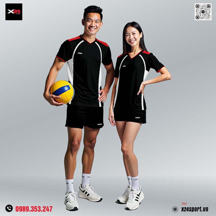 Áo thể thao unisex màu đen phối đỏ trắng - Mạnh mẽ & Thời thượng