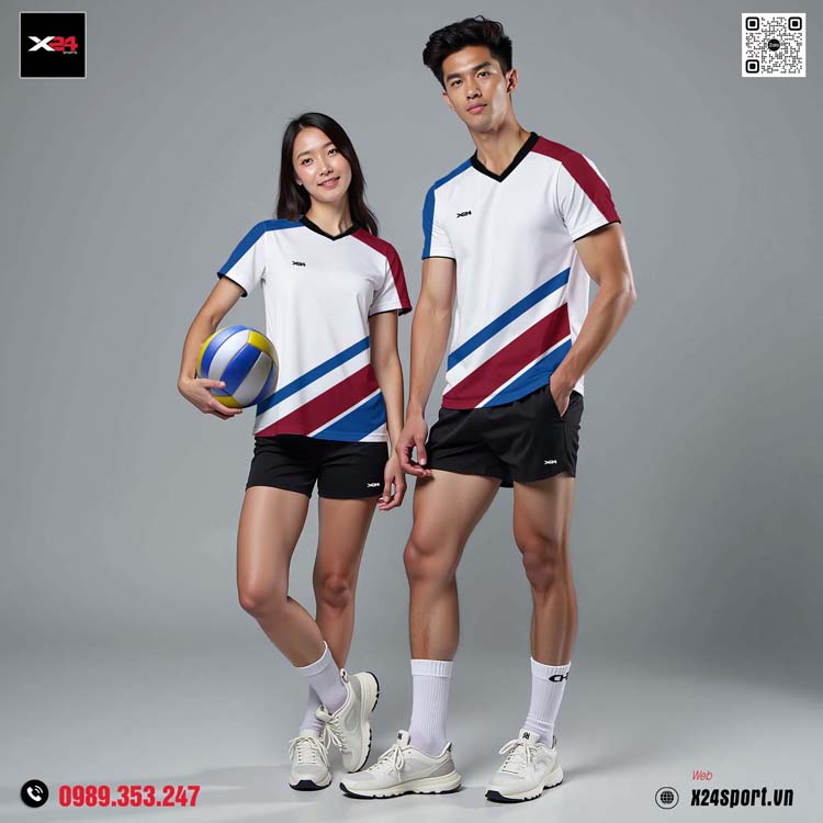 Áo Thể Thao Unisex Trắng Sọc Đỏ Xanh – Năng Động & Cá Tính