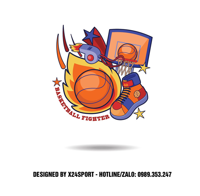 Logo bóng rổ Basketball Fighter - Tông màu cam nổi bật, đậm chất thể thao