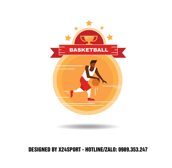 Logo Bóng Rổ Hiện Đại Màu Cam Vàng - Basketball Logo X24Sport